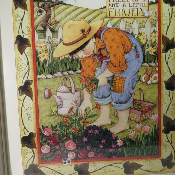 Mary Engelbreit "Just Living" Warm Gray Wood Frame w Glass Garden Theme - Picture 6 of 11